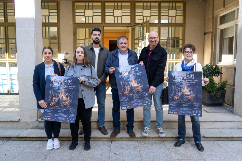 Soraya López (LIMISI), Ana Lozano (CIvitas Limicorum), Marcos Argibay (Civitas Limicorum), Amador Díaz (alcalde), Ricardo Sieiro (concelleiro) e Lola Rico (Escola Rural de Saúde da Limia).